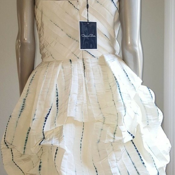 $3,690 NEW OSCAR DE LA RENTA STUNNING IVORY BLUE BUBBLE RUNWAY DRESS 10 - Picture 3 of 7